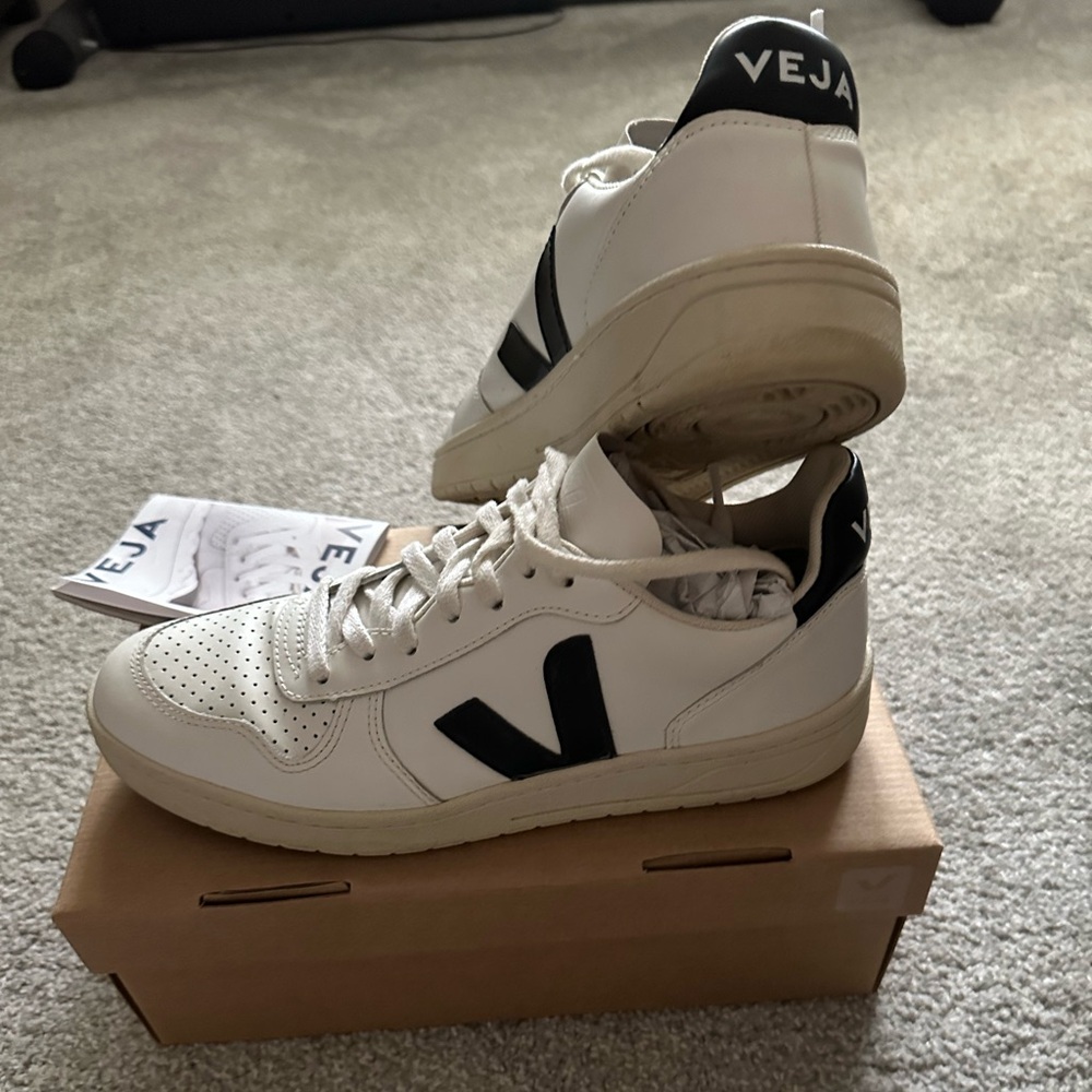 Veja V-10 Perforated Extra White Black Leather Sneakers